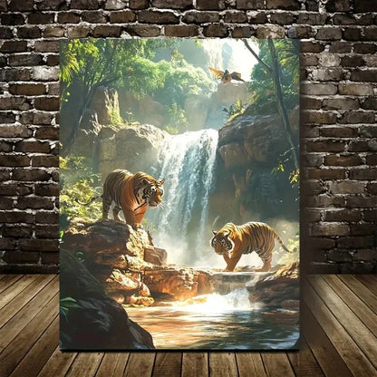 Vibrant Tiger Scene with Crystal Painting 40x60cm Metal Print Ready to Hang - Bella Home Decor