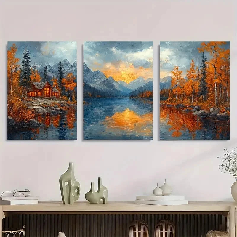 3pcs Mallery Lake Scenic Landscape Lake Metal Print Ready to Hang Art - Bella Home Decor