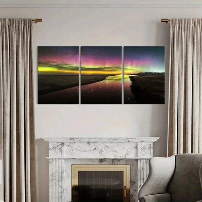 3pcs Natural Landscape Aurora Starry Sky Lake Wall Art Set Canvas Framed 50x70cm - High Quality Print 100% Australian Made Wall Canvas Ready to Hang
