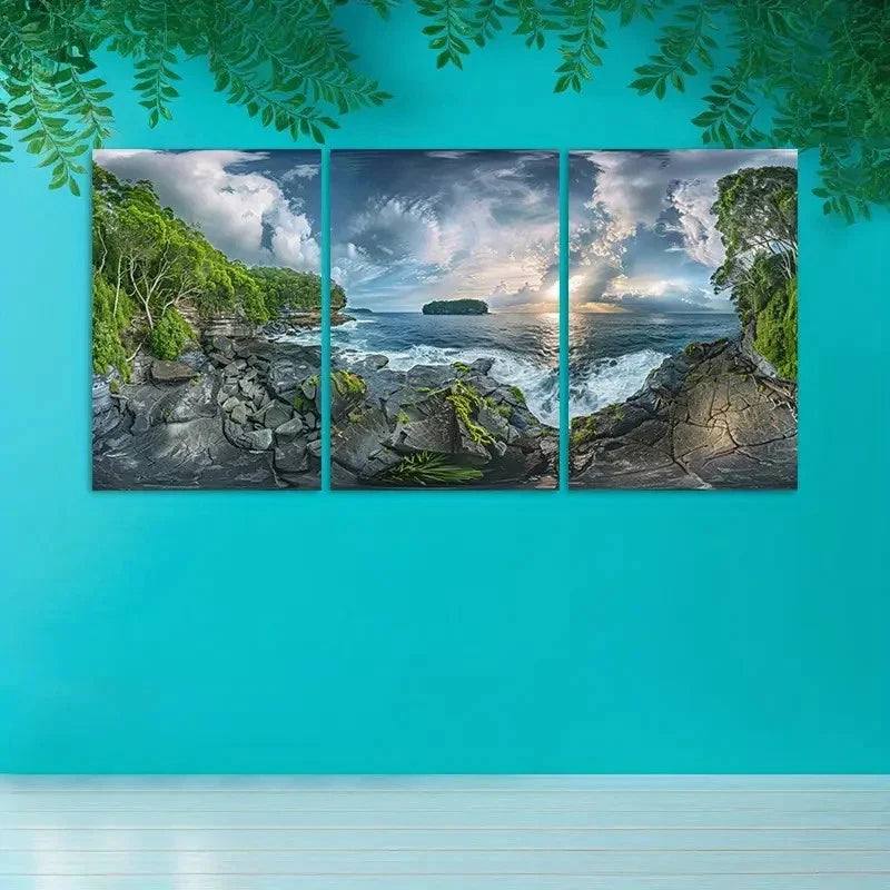 3pcs Dramatic Coastal View At Sunset Time AUS  Wall Art Set Canvas Framed 50x70cm - High Quality Print 100% Australian Made Wall Canvas Ready to Hang - Bella Home Decor