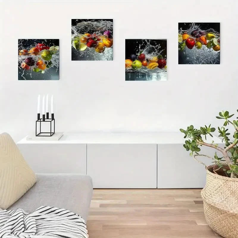 4pcs Fresh Fruits And Vegetables Wall Art Canvas Framed