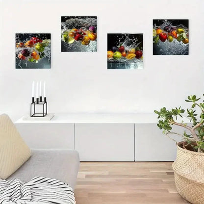 4pcs Fresh Fruits And Vegetables Wall Art Canvas Framed