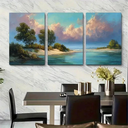 3pcs Strand Lands Haft - Preproduction Perfect Wall Art Set Canvas Framed 50x70cm - High Quality Print 100% Australian Made Wall Canvas Ready to Hang