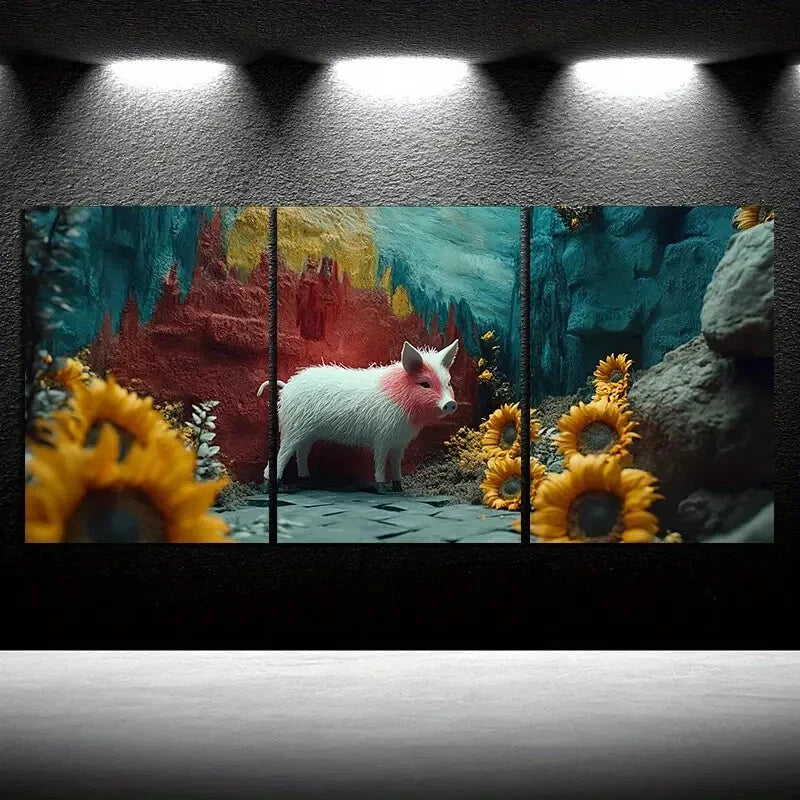 3pcs Animal Themed Pigs in the Fields Metal Print Ready to Hang Art - Bella Home Decor