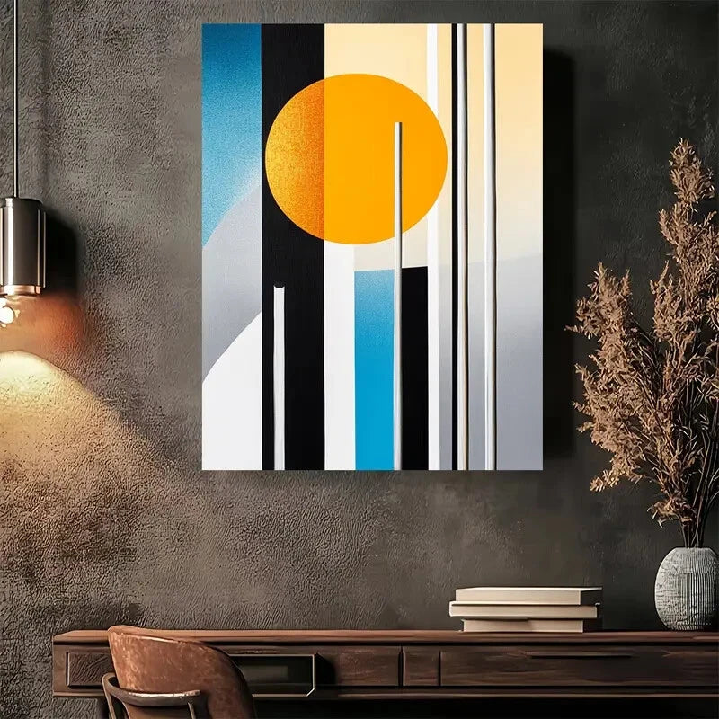 Beautiful Abstract Geometric Modern Painting 40x60cm Metal Print Ready to Hang - Bella Home Decor
