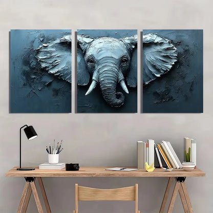 3pcs African Elephant Impasto Oil Painting  Wall Art Set Canvas Framed 60x90cm - High Quality Print 100% Australian Made Wall Canvas Ready to Hang - Bella Home Decor