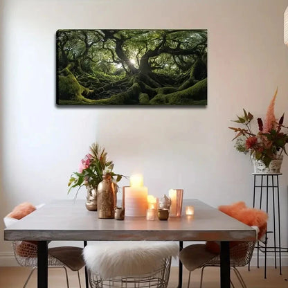 Sunlit Forest Scene Twisted Wall Art Canvas Office Home Room Framed 120x60cm - Bella Home Decor