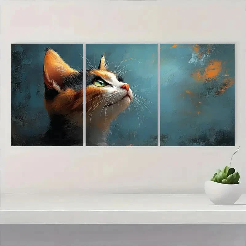 3pcs Vintage Calico Cat  Animal  SAC    Wall Art Set Canvas Framed 50x70cm - High Quality Print 100% Australian Made Wall Canvas Ready to Hang