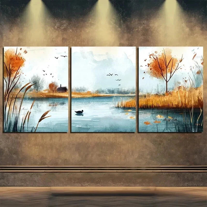3pcs Featuring Exquisite Autumn Scenery Perfect Wall Art Set Canvas Framed 50x70cm - High Quality Print 100% Australian Made Wall Canvas Ready to Hang