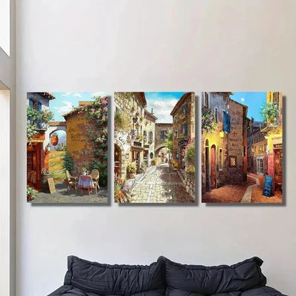 3pcs Tuscan Garden & European Town Wall Art Canvas Unframed – High Quality Print 100% Australian Made Wall Canvas