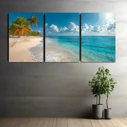 3pcs Beach Scene with Clear Blue Water & Swaying Metal Print Ready to Hang Art - Bella Home Decor