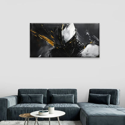 Dynamic Black White & Golden Wall Art Canvas Office Home Room Framed 120x60cm