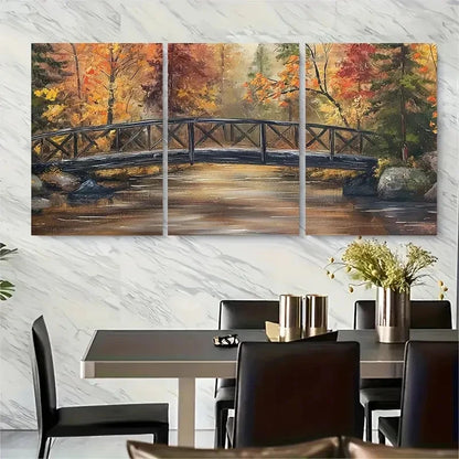 3pcs Autumn Forest River Scene Landscape Metal Print Ready to Hang Art - Bella Home Decor