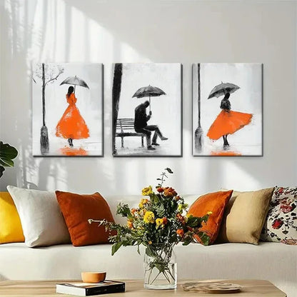 3pcs Elegant Black White Rainy Romance Perfect Wall Art Canvas Unframed - High Quality Print 100% Australian Made Wall Canvas