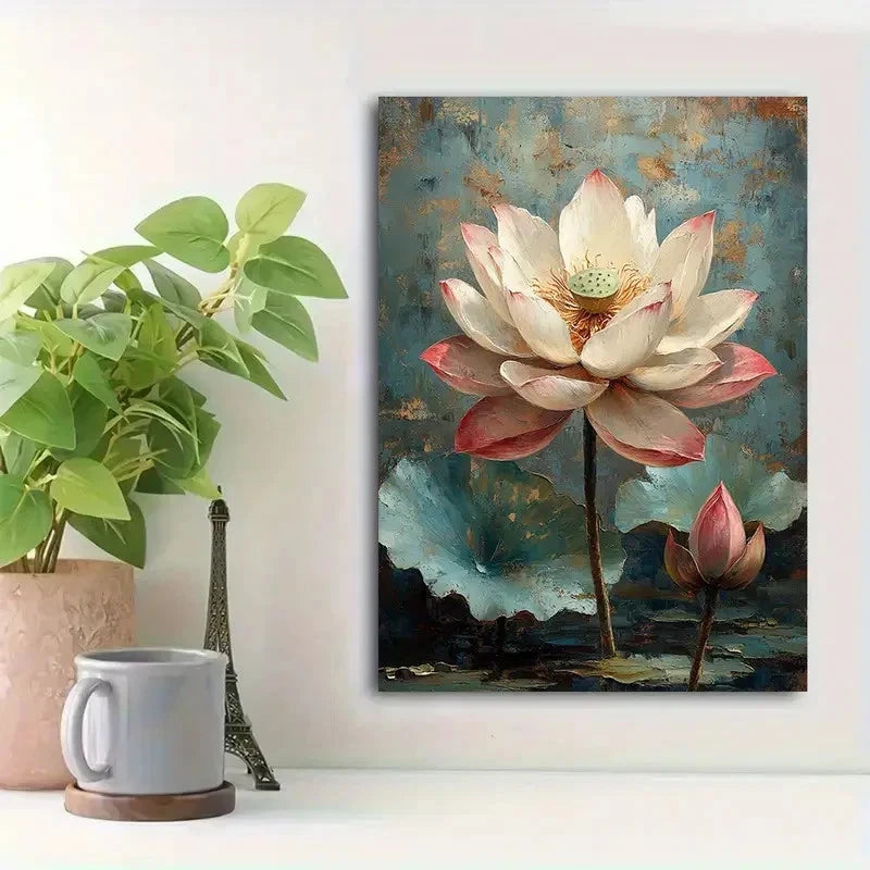 Beautiful Tranquil Floral Design Painting 40x60cm Metal Print Ready to Hang