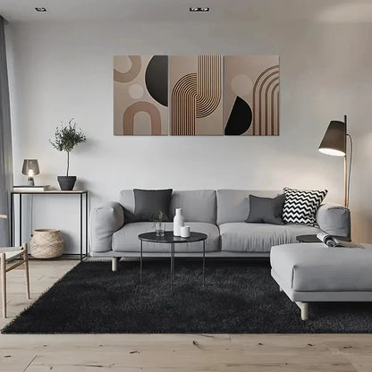 3pcs Modern Abstract Geometric Brown and Black Metal Print Ready to Hang Art