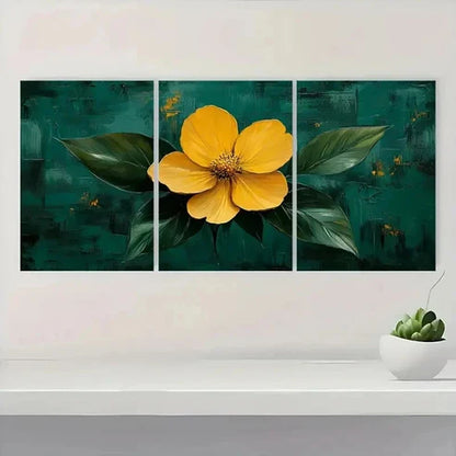 3pcs Vibrant Green Yellow Floral  Wall Art Canvas Unframed - High Quality Print 100% Australian Made Wall Canvas - Bella Home Decor