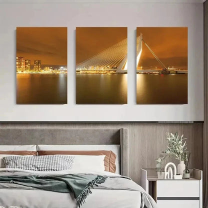 3pcs Long Exposure Skyline Nightscape Perfect Wall Art Set Canvas Framed 60x90cm - High Quality Print 100% Australian Made Wall Canvas Ready to Hang - Bella Home Decor