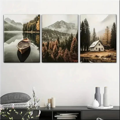 3pcs Rural Farmhouse and Lake View Wall Art Canvas Unframed – High Quality Print 100% Australian Made Wall Canvas
