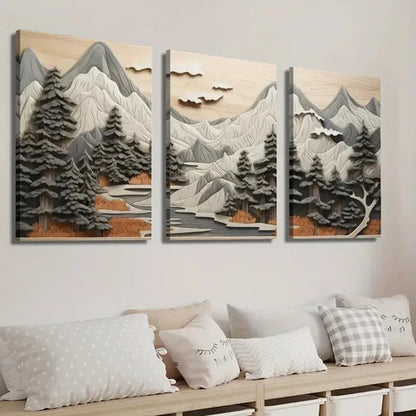 3pcs Forest Scene with Trees and Mountains Wall Art Set Canvas Unframed - High Quality Print 100% Australian Made Wall Canvas - Bella Home Decor