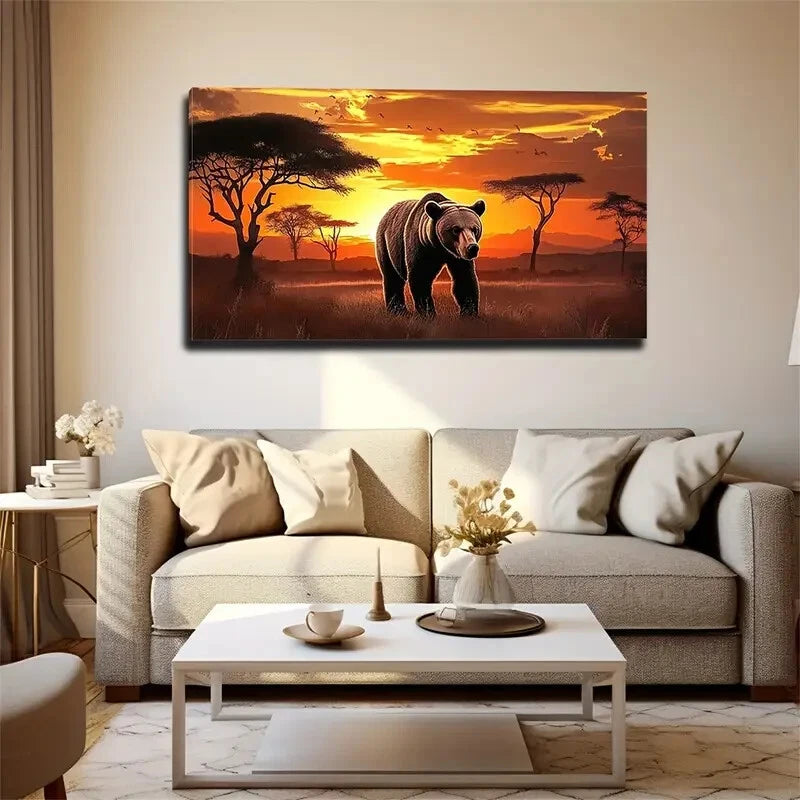 Majestic Black Bear Golden Wall Art Canvas Office Home Room Framed 120x60cm - Bella Home Decor