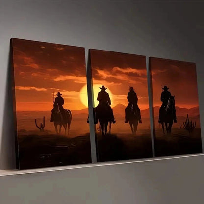 3pcs Western Cowboy Sunset Décor Perfect Wall Art Set Canvas Framed 60x90cm - High Quality Print 100% Australian Made Wall Canvas Ready to Hang - Bella Home Decor