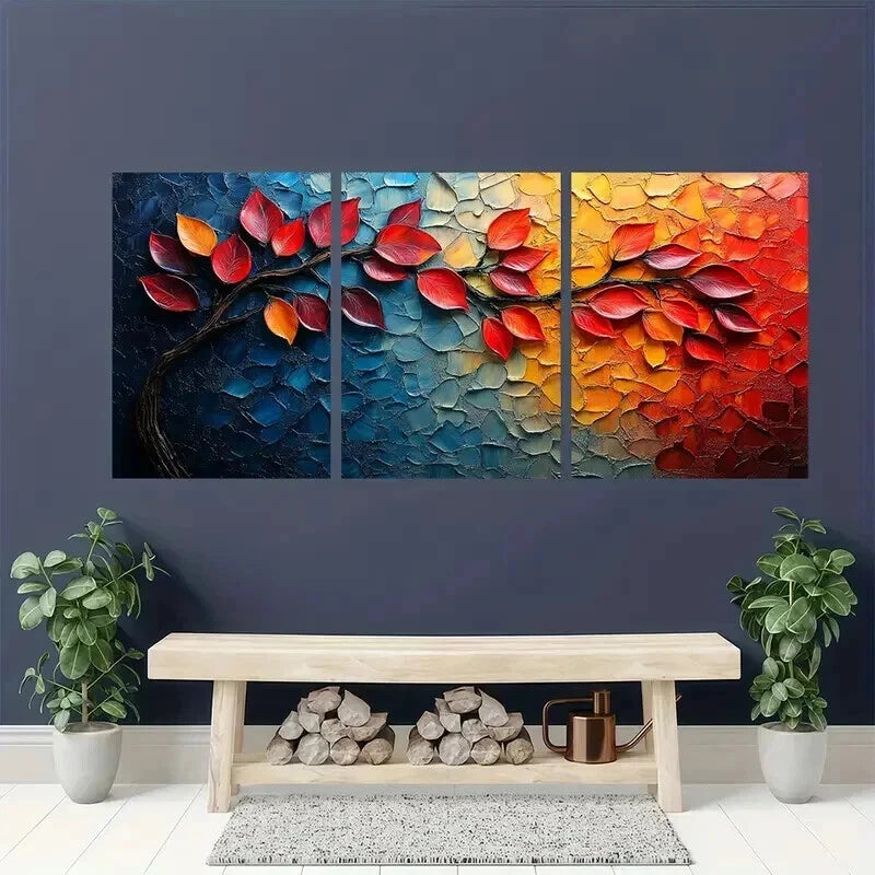 3pcs Modern Abstract Colorful Leaf Tree Wall Art Set Canvas Framed 50x70cm - High Quality Print 100% Australian Made Wall Canvas Ready to Hang - Bella Home Decor