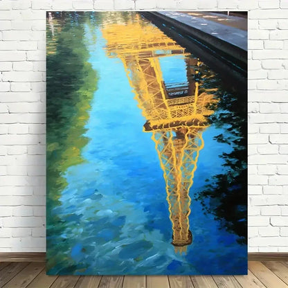 Beautiful Eiffel Tower Reflection On Water Painting 40x60cm Metal Print Ready to Hang - Bella Home Decor