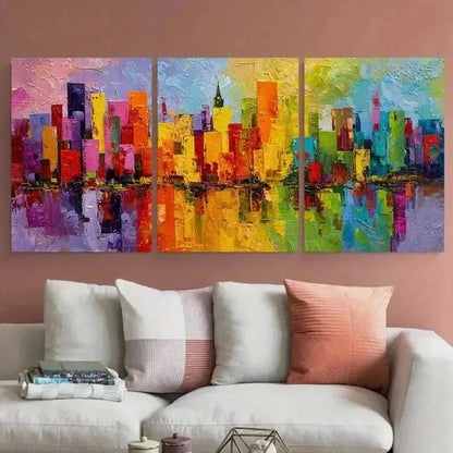 3pcs Vibrant Abstract Textured Cityscape Wall Art Set Canvas Framed 60x90cm - High Quality Print 100% Australian Made Wall Canvas Ready to Hang