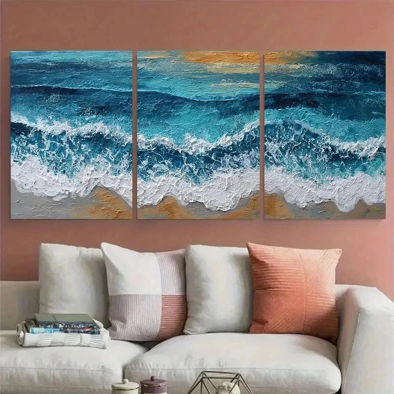3pcs Beach Wave Ocean Dusk Evening Perfect Wall Art Canvas Framed 60x90cm - Bella Home Decor