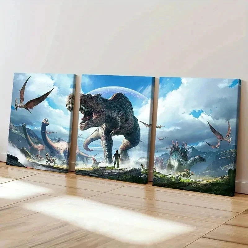 3pcs Tyrannosaurus Rex Prehistoric Creatures Wall Art Set Canvas Framed 40x60cm - High Quality Print 100% Australian Made Wall Canvas Ready to Hang - Bella Home Decor