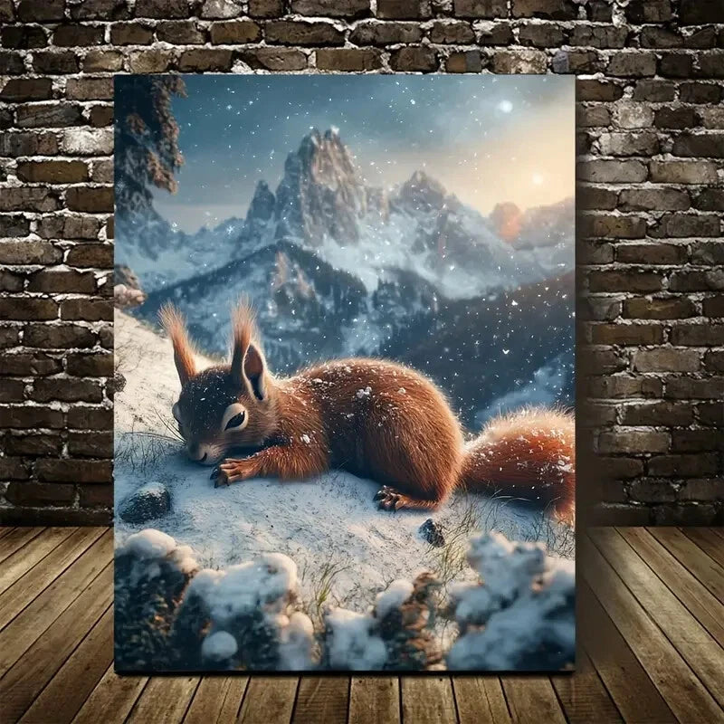 Snowy Mountain Scene with Soft Moonlight 40x60cm Metal Print Ready to Hang - Bella Home Decor
