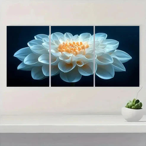 3pcs White Dahlia Flower Nature Inspired Wall Art Canvas Unframed – High Quality Print 100% Australian Made Wall Canvas