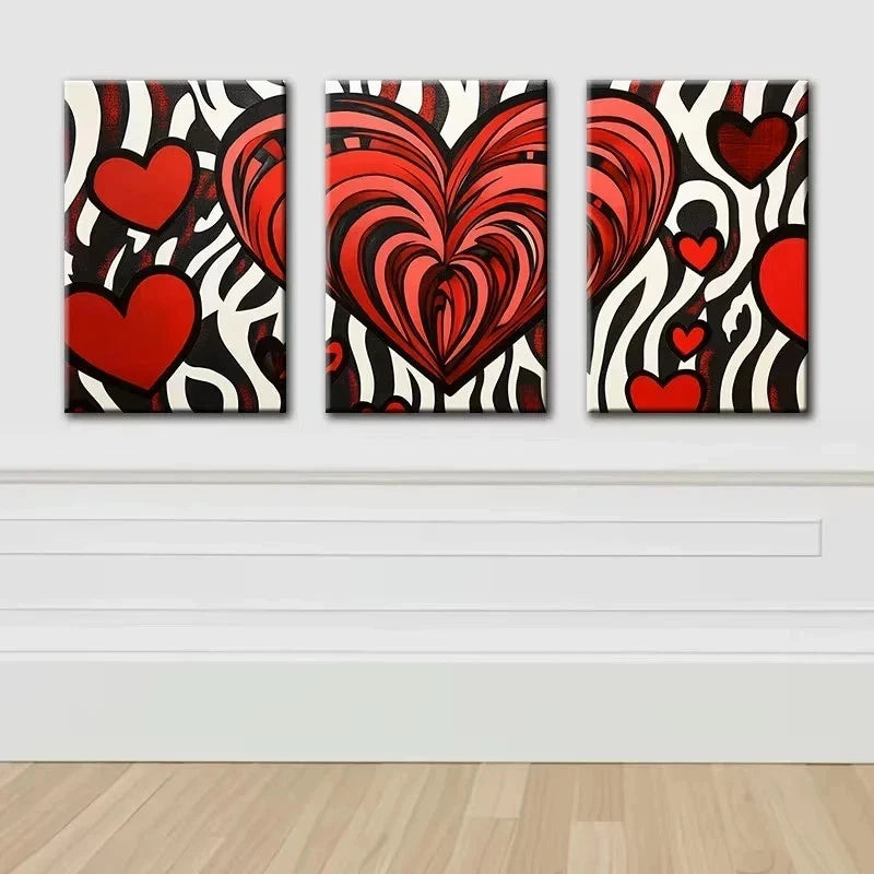 3pcs Red and black love Illustration Metal Print Ready to Hang Art