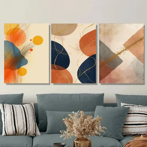 3pcs Abstract Geometric Vibrant Modern Art Set Canvas Unframed - High Quality Print 100% Australian Made Wall Canvas - Bella Home Decor