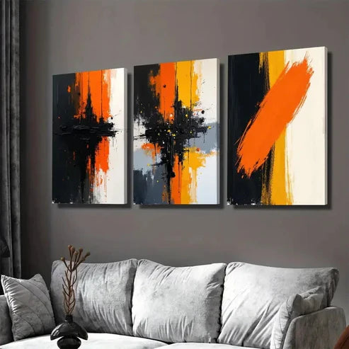 3pcs Abstract Vibrant Orange & Black White Wall Art Set Wall Art Canvas Unframed – High Quality Print 100% Australian Made Wall Canvas - Bella Home Decor