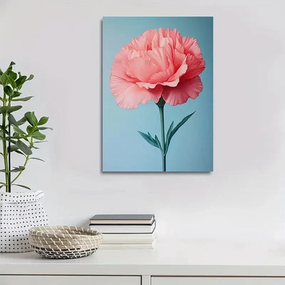 Beautiful Vibrant Pink Flower Painting Blue 40x60cm Metal Print Ready to Hang - Bella Home Decor