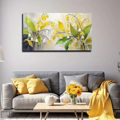 Vibrant Yellow Floral Wall Art Canvas Office Home Room Framed 120x60cm