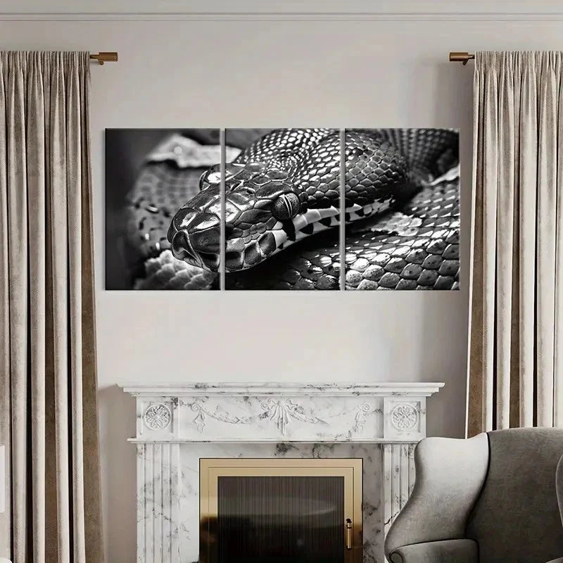 3pcs Black And White Abstract Snake Art  Wall Art Set Canvas Framed 50x70cm - High Quality Print 100% Australian Made Wall Canvas Ready to Hang - Bella Home Decor