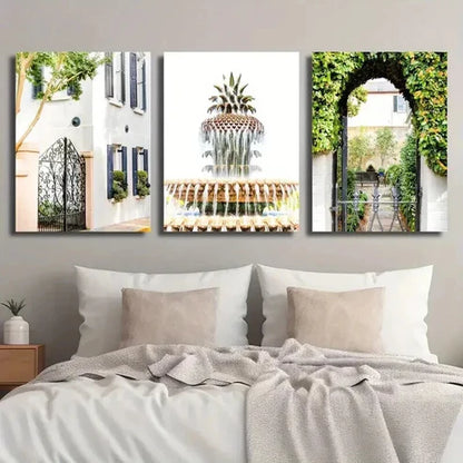 3pcs Rainbow Street Charleston House Wall Art Set Canvas Unframed - High Quality Print 100% Australian Made Wall Canvas