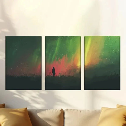 3pcs People under the Aurora Wall Art Set Canvas Framed 40x60cm - High Quality Print 100% Australian Made Wall Canvas Ready to Hang