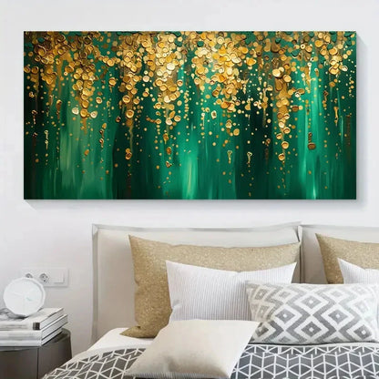 Abstract Golden And Cyan Dot Wall Art Canvas Office Home Room Framed 120x60cm