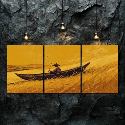3pcs Boat and Fisherman Exquisite Perfect Wall Art Canvas Unframed - High Quality Print 100% Australian Made Wall Canvas - Bella Home Decor