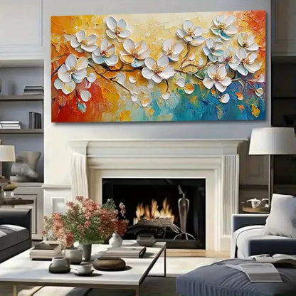 White Cherry Blossom Flowers Wall Art Canvas Office Home Room Framed 120x60cm