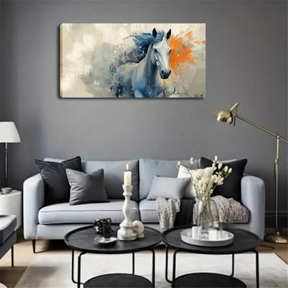 Blue & Orange Splash Wall Art Canvas Office Home Room Framed 120x60cm