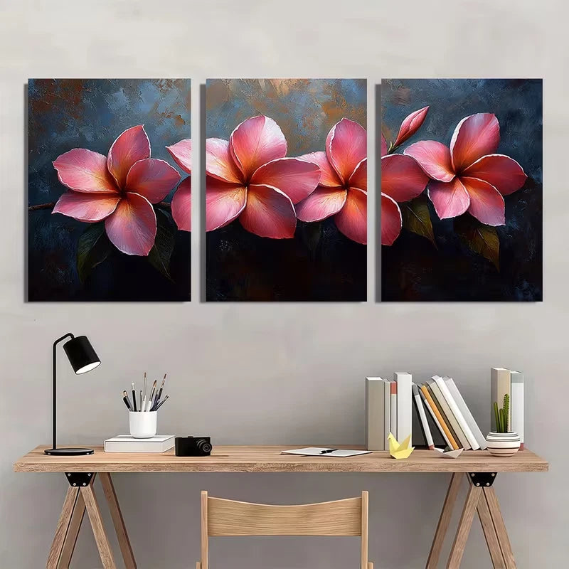 3pcs Pink Plumeria Flower Art Nature   Wall Art Set Canvas Framed 40x60cm - High Quality Print 100% Australian Made Wall Canvas Ready to Hang - Bella Home Decor