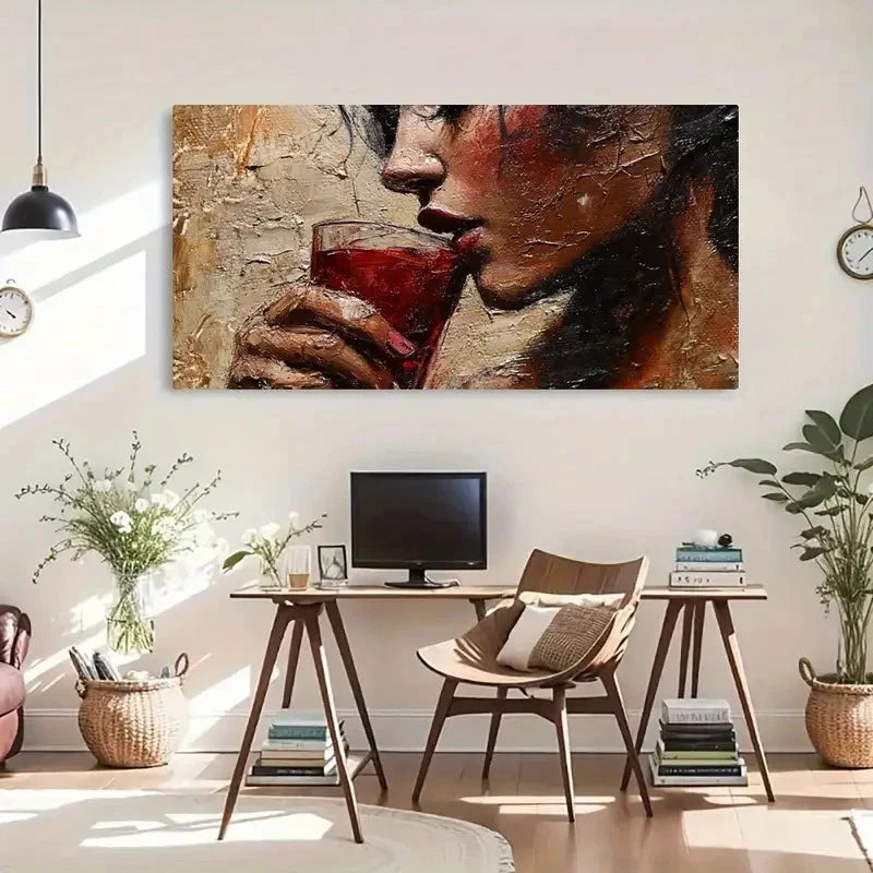 Elegant Woman Wine Glass Wall Art Canvas Office Home Room Framed 120x60cm - Bella Home Decor