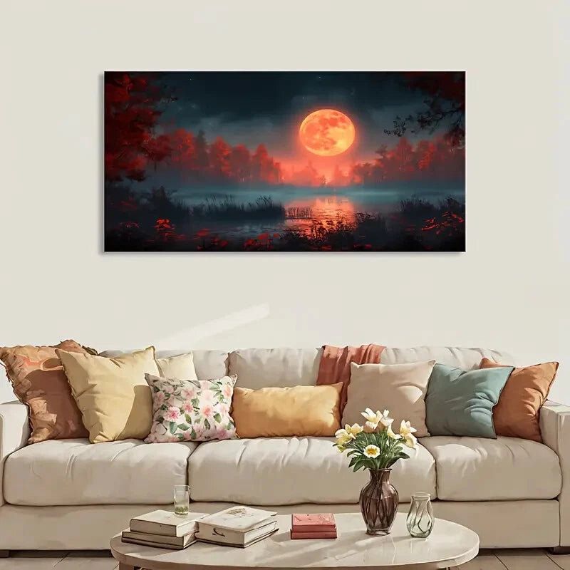 Red Moon  Landscape  wall canvas office home room framed 120x60cm - Bella Home Decor