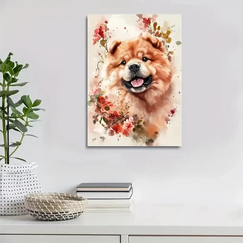 Charming Chow Chow Dog Watercolor Style Painting 40x60cm Metal Print Ready to Hang - Bella Home Decor