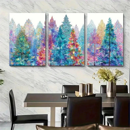 3pcs Christmas Tree Print Colorful Perfect Wall Art Set Canvas Framed 50x70cm - High Quality Print 100% Australian Made Wall Canvas Ready to Hang - Bella Home Decor